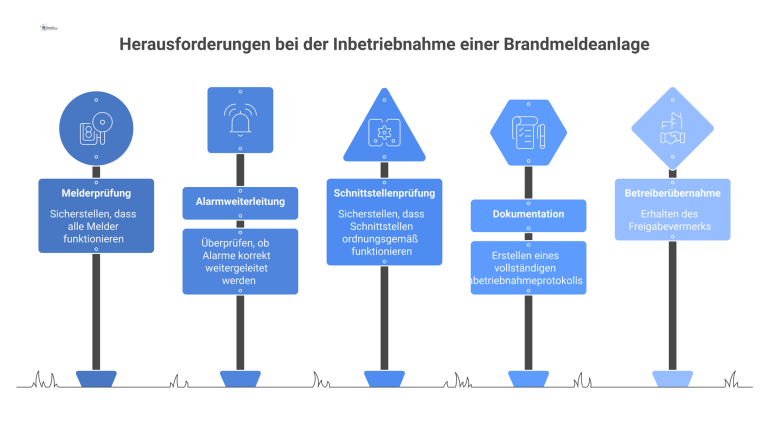 Prozessdiagramm Inbetriebnahme einer Brandmeldeanlage Prozessdiagramm zur Inbetriebnahme einer Brandmeldeanlage nach DIN 14675-1 mit den wesentlichen Prüfschritten bis hin zum finalen Freigabevermerk.